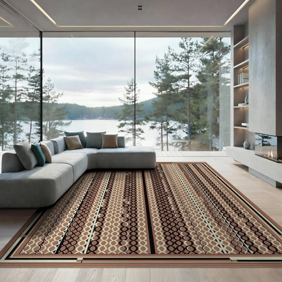 ODIKA Pink Grid Alternating Panels Vertical Symmetry Geometric Contemporary for Great Room, Indoor Open Concept, Large Living Low Profile Flatwoven