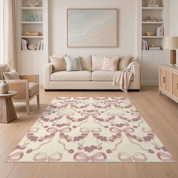 ODIKA Pink Interlocking Motif Vintage Inspired Non-Slip Low Profile for Guest Room, Lounge, Apartment