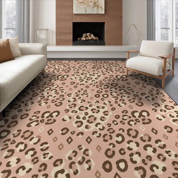 ODIKA Pink Leopard Cheetah Motif Mixed Print Boho Spotted Zebra Tiger for Dining Room, Large Office, Lounge, Non-Slip Chair-Friendly