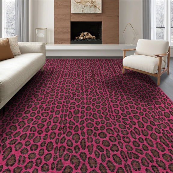 ODIKA Pink Leopard Cheetah Print Spotted Layout Orange Inspired Border for Dining Room, Large Office, Lounge, Non-Slip Chair-Friendly