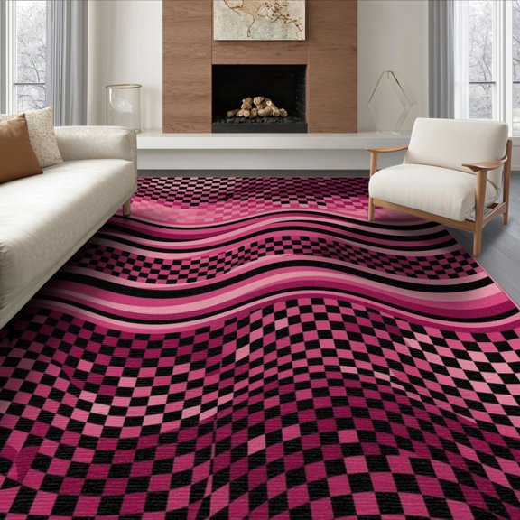 ODIKA Pink Ombre Checkerboard Gradient Abstract Wave Bands Fade Diagonal for Dining Room, Large Office, Lounge, Non-Slip Chair-Friendly