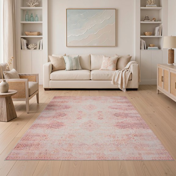 ODIKA Pink Pale Dusty Boho Abstract Mauve Distressed Burgundy Blush Non-Slip Chair-Friendly for Dining Room, Under Table, Home Office