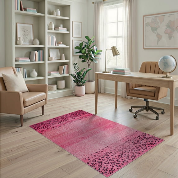 ODIKA Pink Print Cheetah Leopard Spotted Bold Tossed Spots Zebra Tiger Stain Resistant Low Profile for Dorm Room, Small Living Apartment