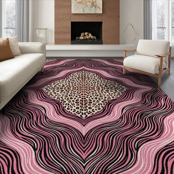 ODIKA Pink Print Cheetah Spotted Wavy Stripe Border Mixed Zebra Leopard Refined for Queen Size Bedroom, Under Bed, Master Suite, Foldable Easy Care