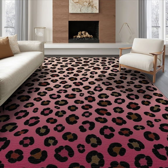 ODIKA Pink Print Leopard Ombre Spotted Inspired Abstract Cheetah Motif Non-Slip Chair-Friendly Floor for Dining Room, Under Table, Office