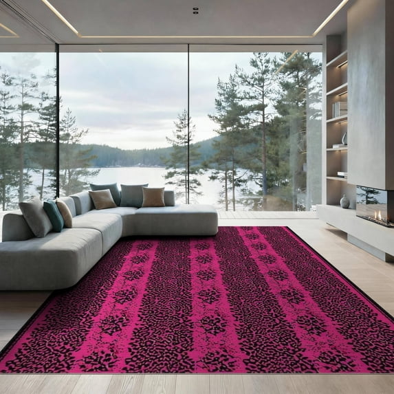 ODIKA Pink Print Leopard Spotted Diagonal Cheetah Abstract Inspired for Dining Room, Basement, Large Office, Non-Slip Chair-Friendly
