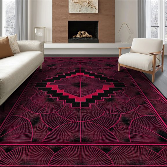 ODIKA Pink Structured Decorative Perimeter Border Abstract Contemporary for Living Room, Under Sectional, Family , Non-Slip Flatwoven