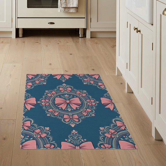 ODIKA Pink Symmetrical Motif Dainty Scroll Layout Round Ribbon for Home Office, Hallway, Laundry Room, Non-Slip Chair-Friendly