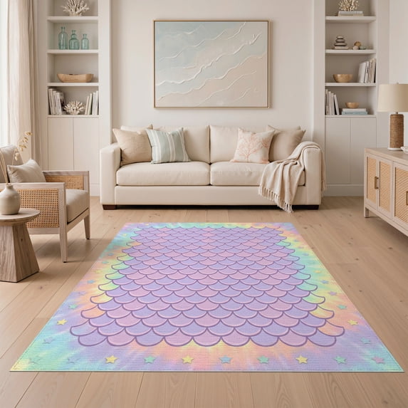 ODIKA Pink Whimsical Grid Layout Showcasing Theme Galaxy Easy Care Kids Safe for Small Living Room, Playroom, Bedroom