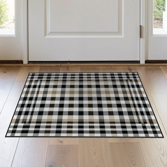 ODIKA Plaid Checkered Geometric Bold Contrasting Lines Fireplace Borders for Hallway, Study Room, Playroom, Non-Slip Low Profile