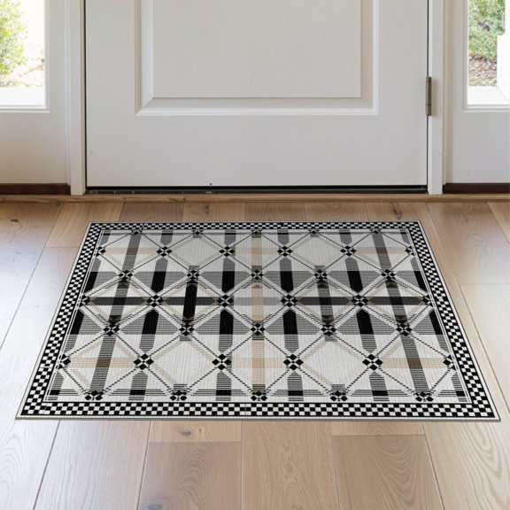 ODIKA Plaid Checkered Striped Interlocking Motif Symmetrical Fireplace for Bedroom, Nursery, RV, Pet Friendly & Kids Safe Bedside