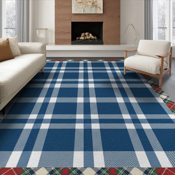 ODIKA Plaid Crossing Gingham Style Grid With Bordered Frame Design for King Size Bedroom, Master Suite, Under Bed, Foldable Easy Care