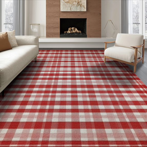 ODIKA Plaid Tartan Checkered Striped Gingham Patriotic Border Front Non-Slip Chair-Friendly for Dining Room, Large Office, Lounge