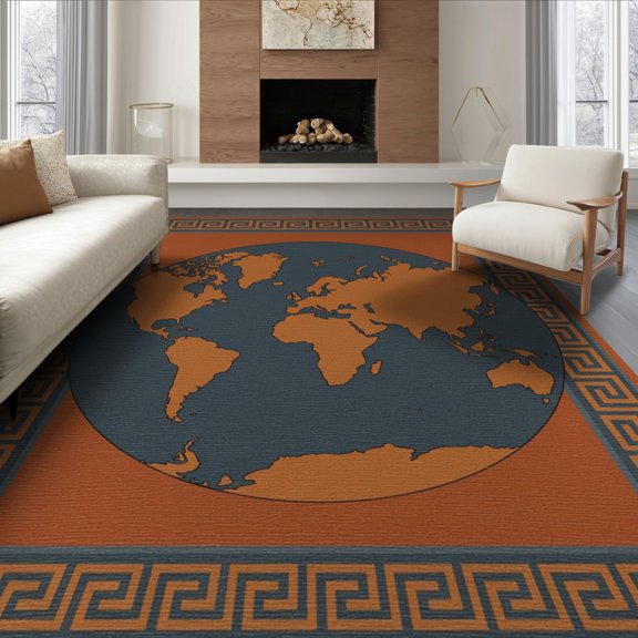 ODIKA Planet Design With Bold Continents And Interlocking Border Earth World Map for Queen Size Bedroom, Under Bed, Master , Foldable Easy Care