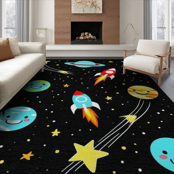 ODIKA Playroom Rocket Ship Cartoon Field Science Theme Classroom Themed Foldable Easy Care for King Size Bedroom, Master Suite, Under Bed