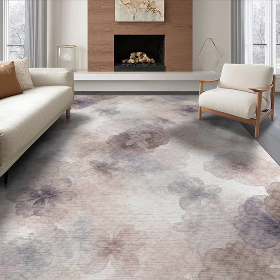 ODIKA Plum Contemporary Blush Painterly Gradient Botanical Fuzzy Purple for King Size Bedroom, Master Suite, Under Bed, Foldable Easy Care