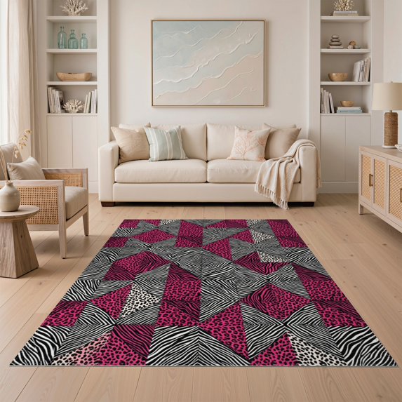 ODIKA Print Cheetah Spots Bold Zebra Stripe Block Spotted Pink Leopard Refined for Dining Room, Under Table, Home Office, Non-Slip Chair-Friendly