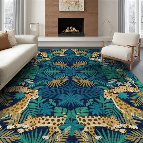 ODIKA Print Jungle Wildlife Border Dinosaur Moth Tiger Rig Whimsical Flowing Dynamic Foldable Easy Care for Queen Size Bedroom, Under Bed, Master