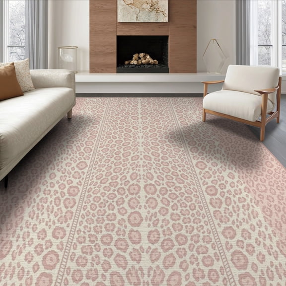 ODIKA Print Leopard Panel Spots Symmetry Spotted Border Cheetah Pink Flowing Dynamic for King Size Bedroom, Master Suite, Under Bed, Foldable Easy Care