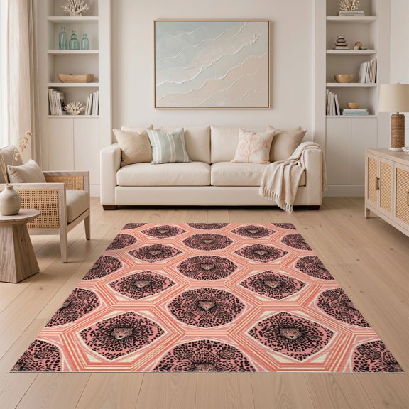 ODIKA Print Medley Leopard Rosette Grid Zebra Tiger Spotted Pink Cheetah Refined Non-Slip Low Profile for Guest Room, Lounge, Apartment