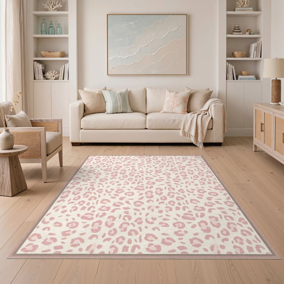 ODIKA Print Mosaic Wildcat Inset Border Cheetah Pink Spotted Leopard Playful Non-Slip Chair-Friendly for Dining Room, Under Table, Home Office