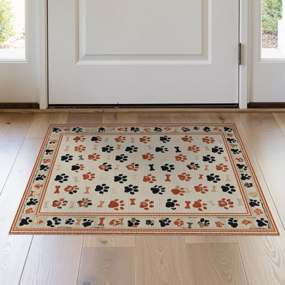 ODIKA Print Paws Interlocking Motif Bone Alfombra Para Perros Schnauzer Pet Friendly & Kids Safe Bedside for Bedroom, Nursery, RV