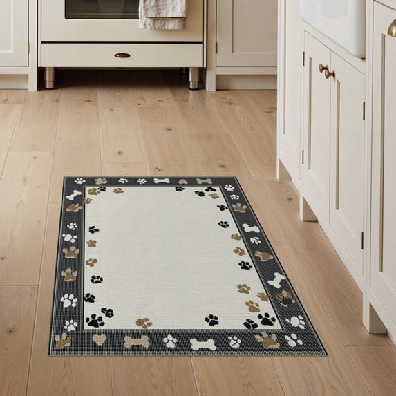 ODIKA Print Paws Scattered Bone Motif Alfombra Para Perros Schnauzer Pet Friendly & Kids Safe for Bedroom, Bedside, Nursery