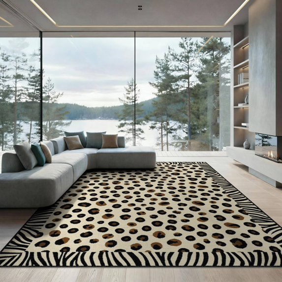 ODIKA Print Skin Spotted Hid Zebra Stripe Border Akin Fuzzy Fake Cow Flowing Dynamic for Dining Room, Basement, Large Office, Non-Slip Chair-Friendly