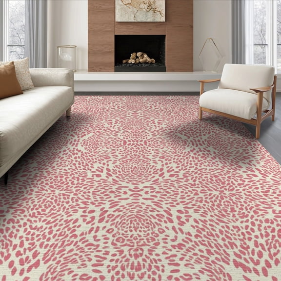 ODIKA 6'x9' Washable Area Rug Print Spotted Abstract Border Cheetah Inspired Motif Pink Leopard Refined for Family Room, Living Room, Master Bedroom, Non-Slip, Easy Care