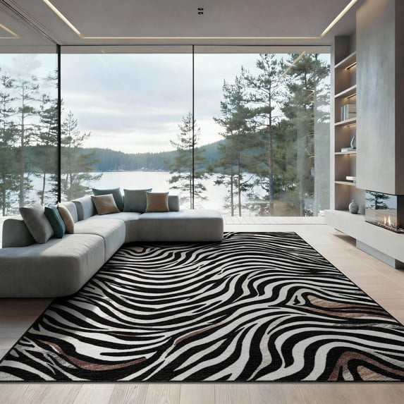 ODIKA Print Striped Abstract Motif Bold Inspired Centered Diagonal Zebra Flowing for Great Room, Indoor Open Concept, Large Living Low Profile Flatwoven