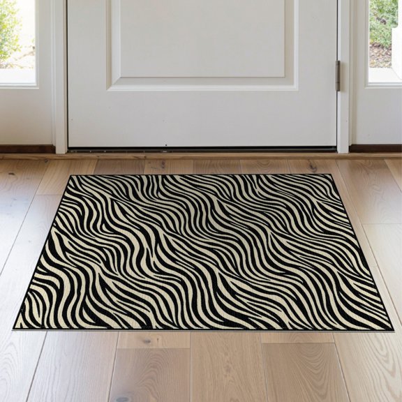 ODIKA Print Striped Boho Wavy Contrasting Bands Bold Inspired Zebra Flowing Dynamic for Entryway, Kitchen, Laundry Room, Stain Resistant Thin Throw
