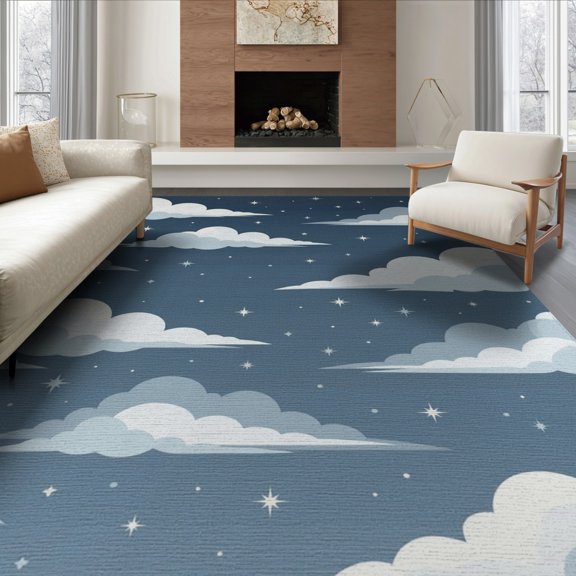 ODIKA Print Twinkling Scatter Constellation Map Border Starry Dreamy Refined Non-Slip Chair-Friendly for Dining Room, Large Office, Lounge