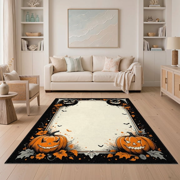 ODIKA Pumpkin Gothic Halloween Bat Wing Spooky Frame Haunted Border for Guest Room, Lounge, Apartment, Non-Slip Low Profile
