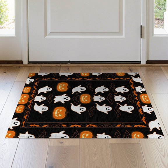 ODIKA Pumpkin Welcome Spooky Bat Fiber Doormat Door Halloween Ghost Refined Structured for Bedroom, Nursery, RV, Pet Friendly & Kids Safe Bedside