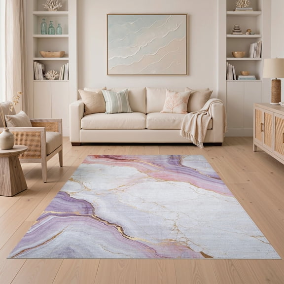 ODIKA Purple Abstract Pink Symmetrical Interlocking Veins Swirl Veined for Guest Room, Lounge, Apartment, Non-Slip Low Profile