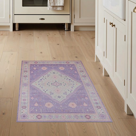 ODIKA Purple Abstract Unicorn Motif Boho Emblems Playroom Pink Stain Resistant Flatwoven for Entryway, Kitchen, Mudroom
