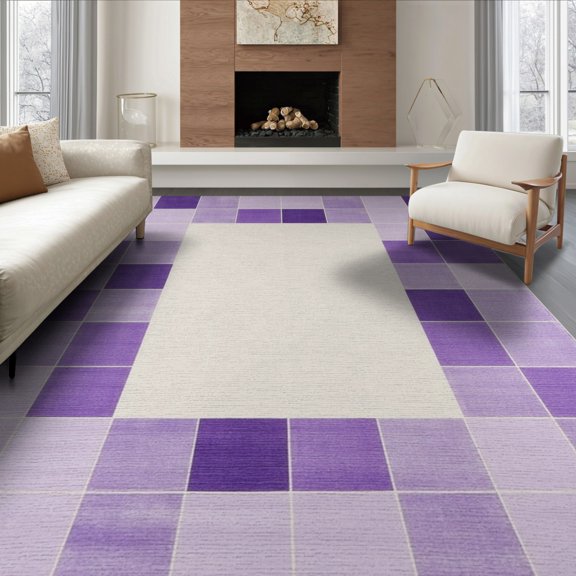 ODIKA Purple Checkered Abstract Grid Layout Minimalist Frame Checkerboard Non-Slip Chair-Friendly for Dining Room, Large Office, Lounge