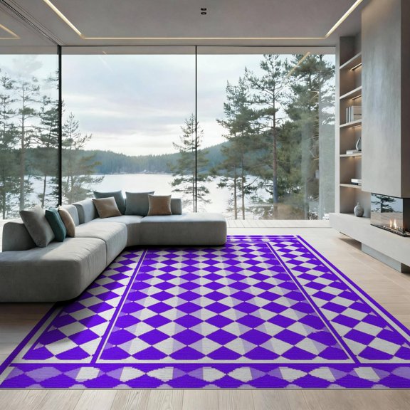 ODIKA Purple Checkered Retro Checkerboard Arcade Rhythm Plaid Grid Foldable Easy Care for Master Suite, California King, Under Bed