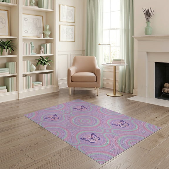 ODIKA Purple Form Abstract Preppy Delicate Border Playroom for Dorm Room, Small Living Apartment, Stain Resistant Low Profile