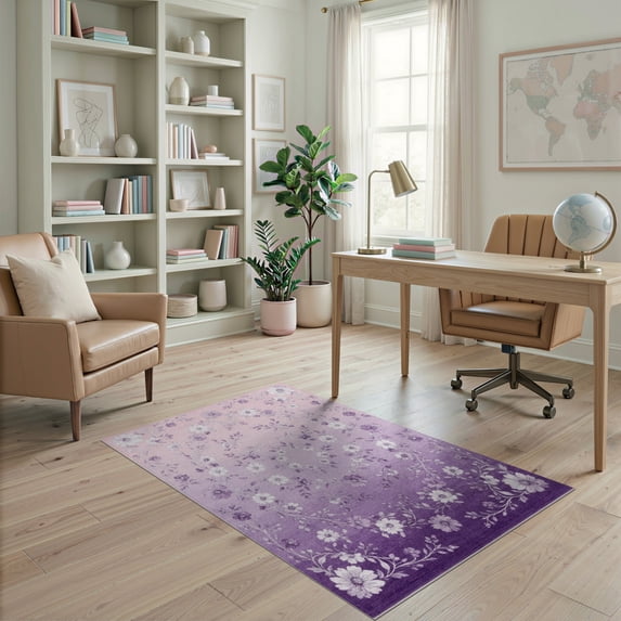 ODIKA Purple Pink Gradient Ombre Pastel Scatter Vine Furry Quilted Stain Resistant Low Profile for Dorm Room, Small Living Apartment