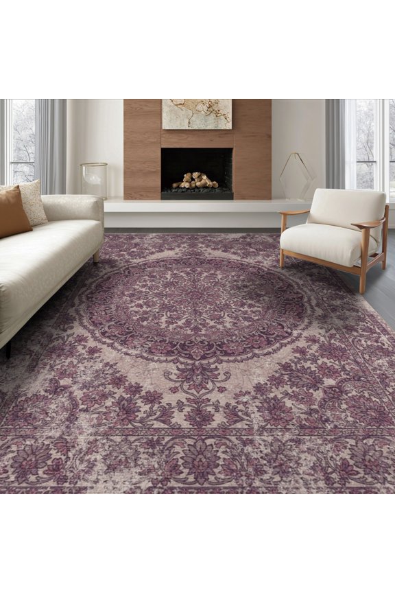 Purple Vintage Plum Distressed Centerpiece Featuring Intricate Swirled for Dining Room, Large Office, Lounge, Non-Slip Chair-Friendly