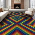 thumbnail image 1 of ODIKA 8'x10' Washable Area Rug Non-Shedding, Easy Care, Rainbow Striped Door Diamond Emblem Pride Flag Themed Entrance for King Size Bedroom Under Bed, Master Suite, 1 of 7
