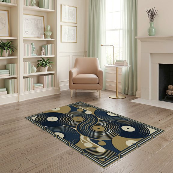 ODIKA Record Abstract Geometric Disc Border Round Music Vinyl Note Playful Expressive Non-Slip Chair-Friendly for Home Office, Gaming Room, Under Desk