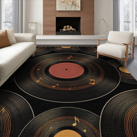 ODIKA Record Nostalgic Vinyl Phonograph Platter Analog Disc Cd Shaped for Living Room, Under Sectional, Family , Non-Slip Flatwoven