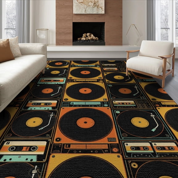 ODIKA Record Vinyl Equipment Spinning Deck Nostalgic Print Player Dj Foldable Easy Care for King Size Bedroom, Master Suite, Under Bed