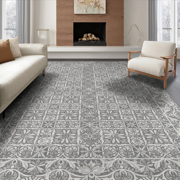 ODIKA Retro Symmetrical Ornamental Border Distressed Palette Design Foldable Easy Care for Queen Size Bedroom, Under Bed, Master Suite