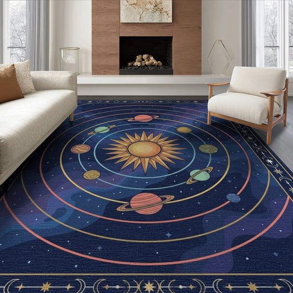 ODIKA Rings Border Science Classroom Themed Cartoon Playroom Galaxy Theme Playful Non-Slip Chair-Friendly for Dining Room, Large Office, Lounge
