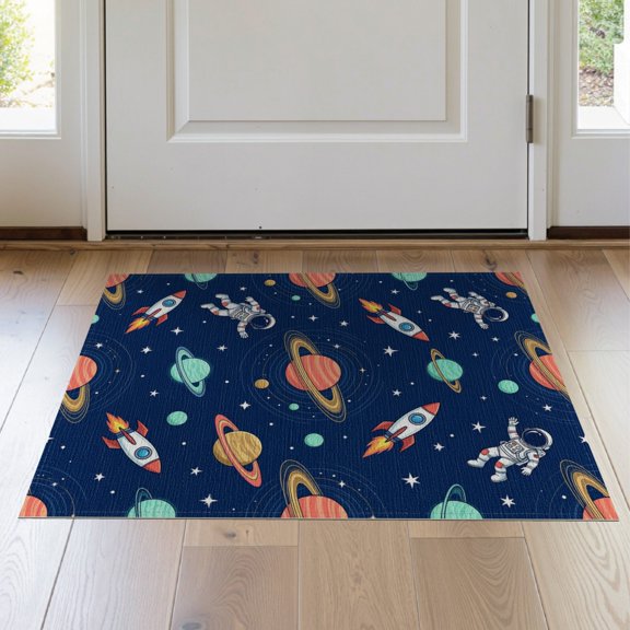 ODIKA Rockets Planets Orbiting Stars Cosmic Nebula Galaxy Astronaut Refined Structured Stain Resistant Thin Throw for Entryway, Kitchen, Laundry Room