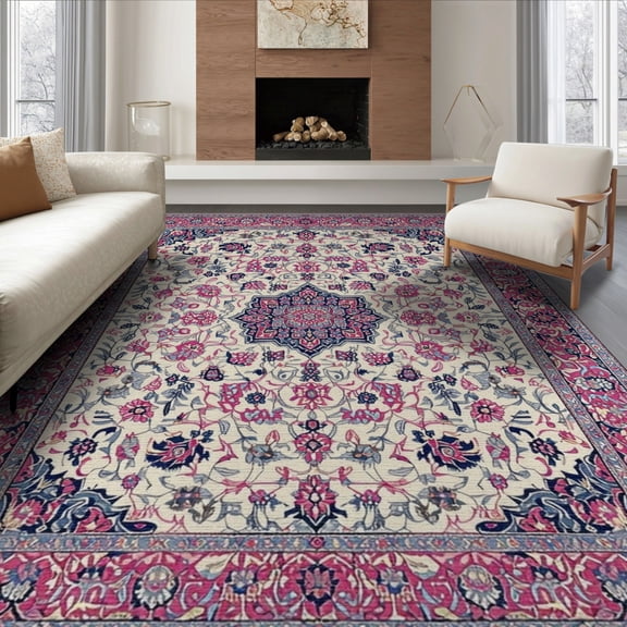 ODIKA Rose Mauve Floral Medallion With Vintage Scroll And Bordered Accents for Queen Size Bedroom, Under Bed, Master , Foldable Easy Care