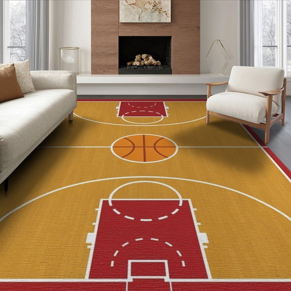 ODIKA Round Athletic Field Featuring Bold Key Football Blanket Arc Non-Slip Chair-Friendly Floor for Dining Room, Under Table, Office